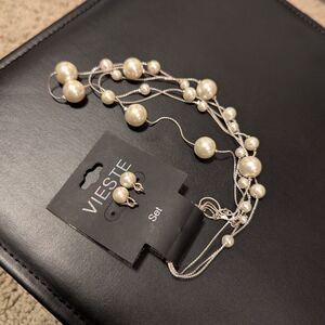 Vieste Silver and Cream Pearl Necklace Set